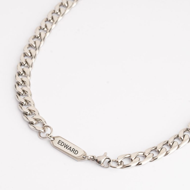 Men’s Cuban Chain Necklace with Engraved Tag