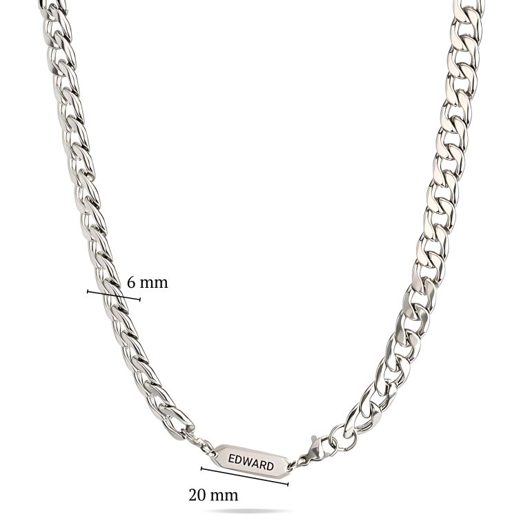 Men’s Cuban Chain Necklace with Engraved Tag