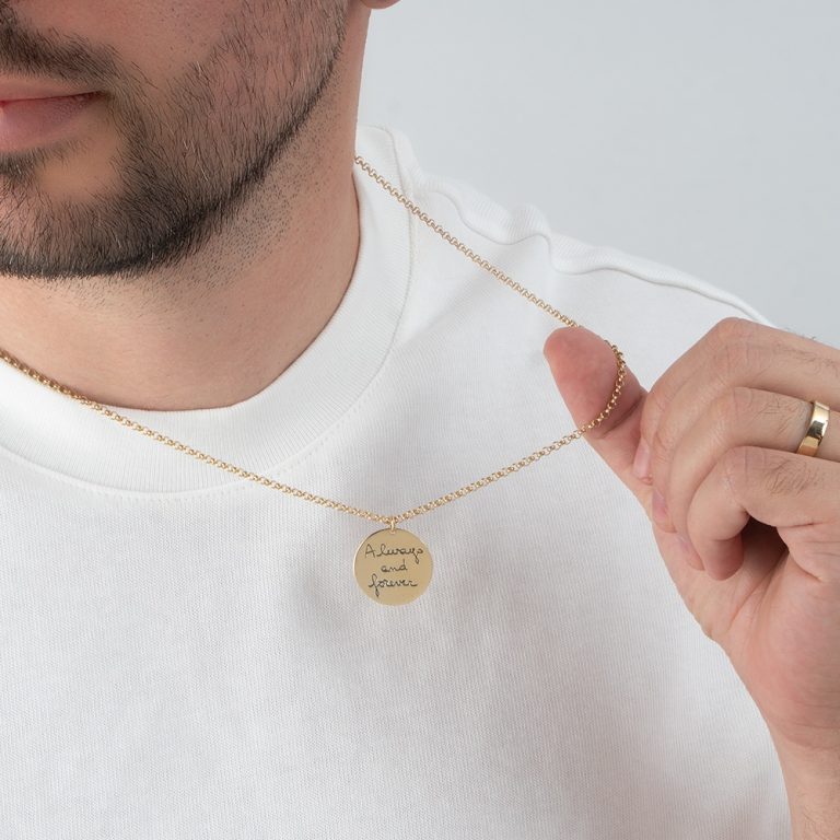 Men’s Custom Handwriting Disc Necklace