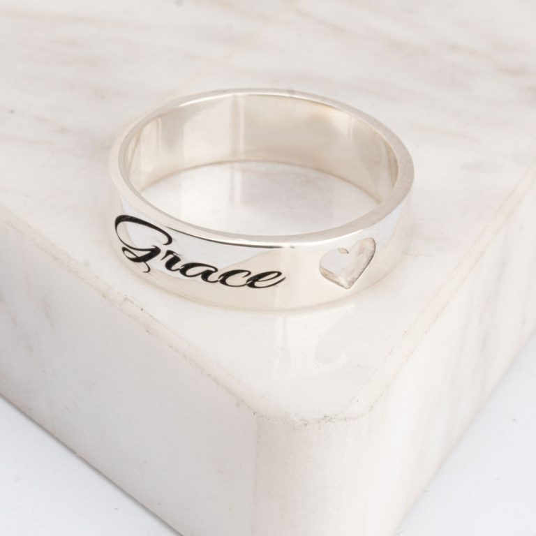 Personalized Engraved Ring with Cut Out Heart