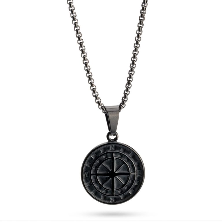 Custom Black Compass Necklace for Men