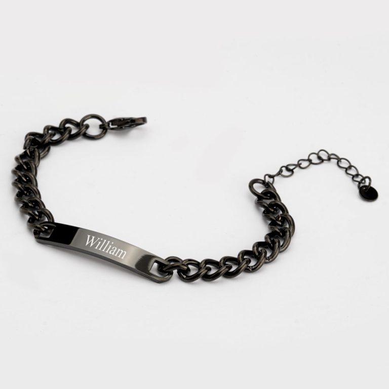 Black Bar Bracelet for Men – Personalized Curb Chain Design
