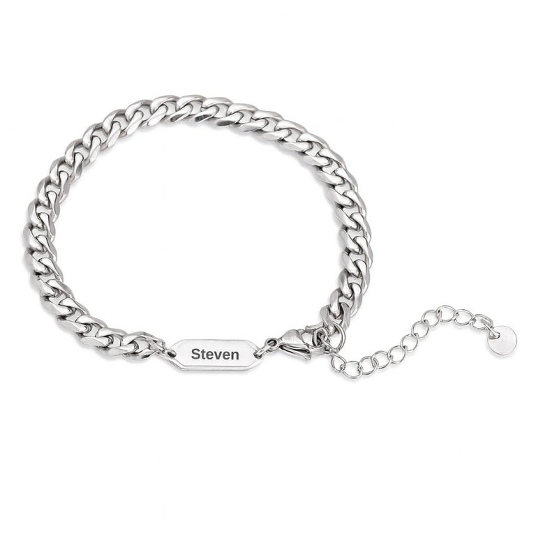 Men's Engraved Cuban Link Bracelet