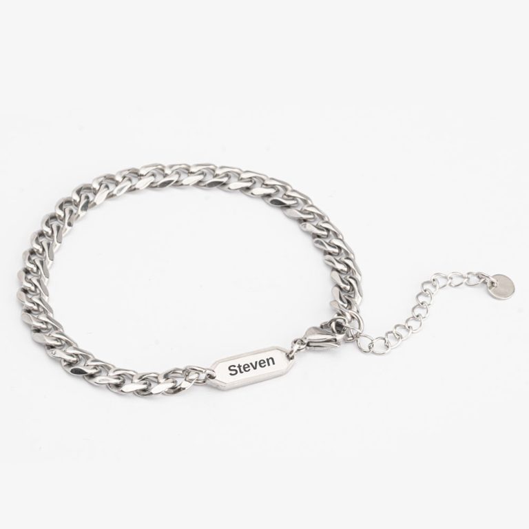 Men's Engraved Cuban Link Bracelet
