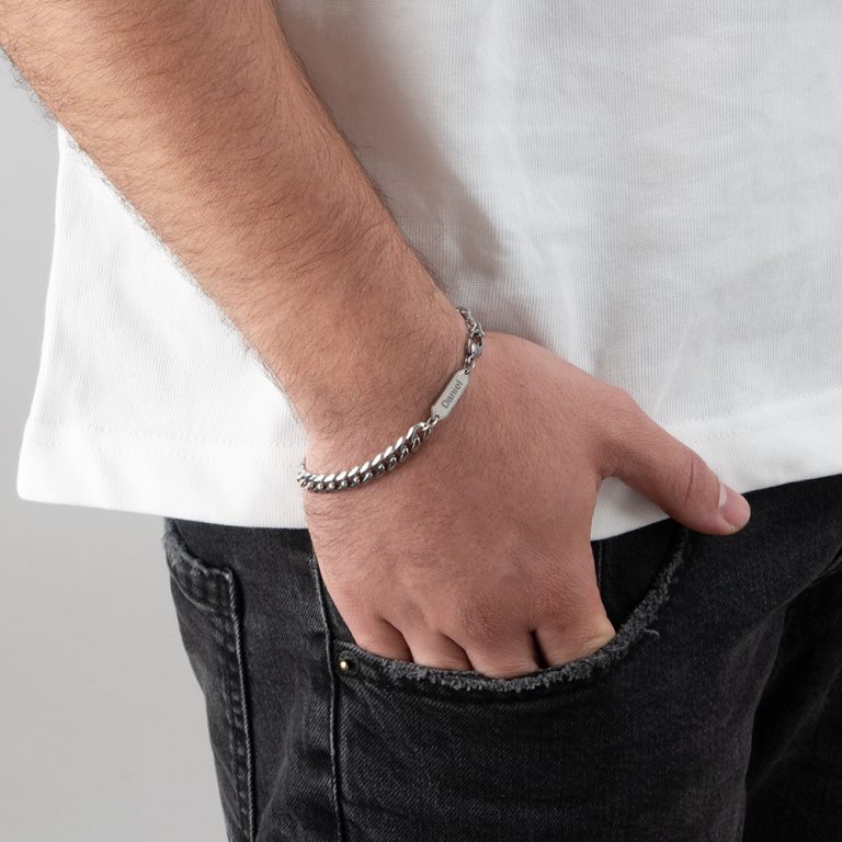 Men's Engraved Cuban Link Bracelet
