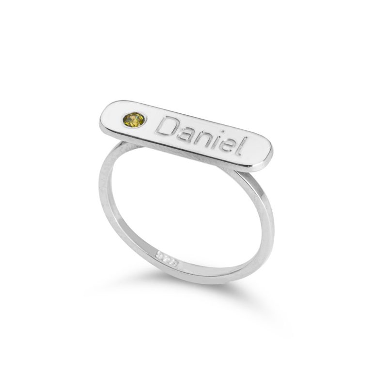 Engraved Bar Ring with Birthstone