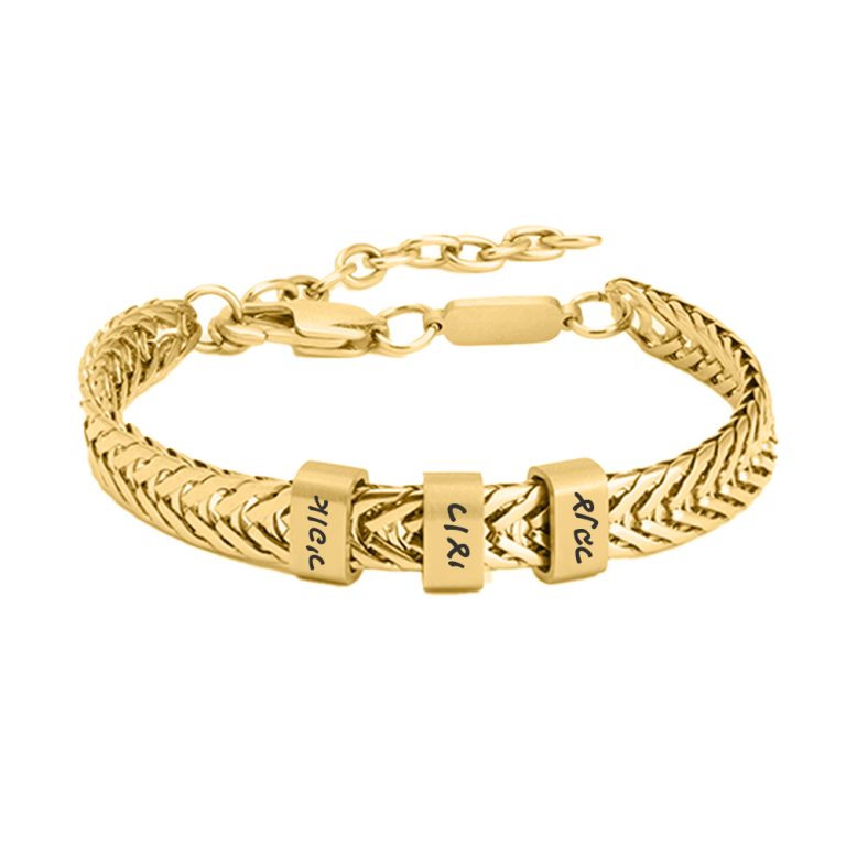 צמיד חריטה לגבר עם חריטה אישית של שמות הילדים - 24K ציפוי זהב