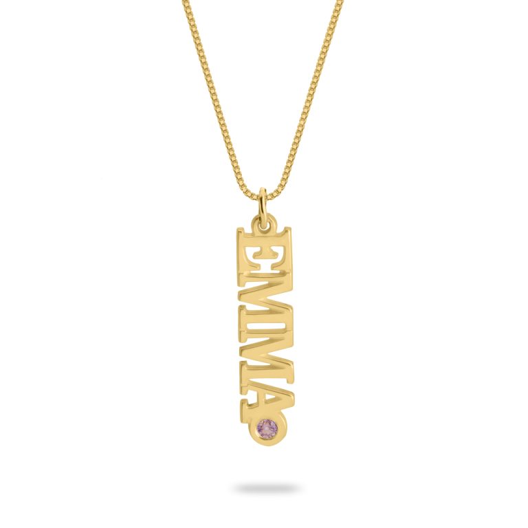 Vertical Name Necklace with Birthstone