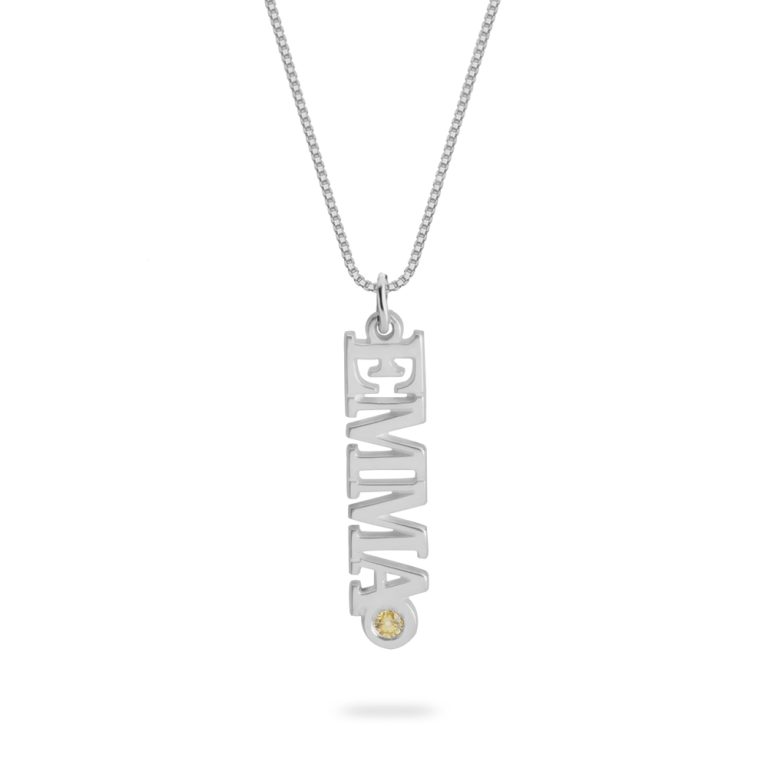 Vertical Name Necklace with Birthstone