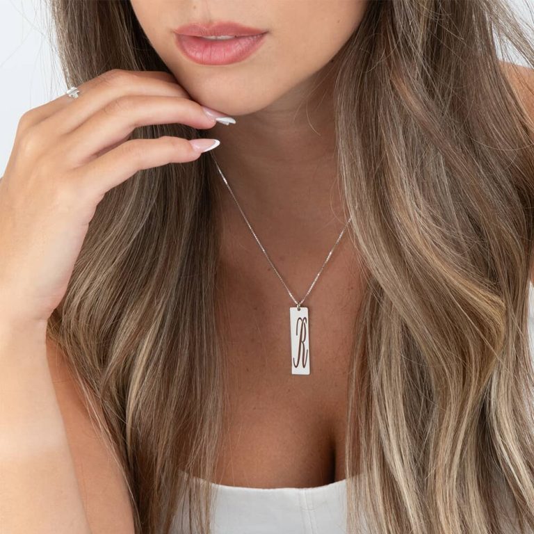 Cutout Initial Bar Necklace