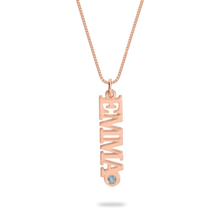Vertical Name Necklace with Birthstone