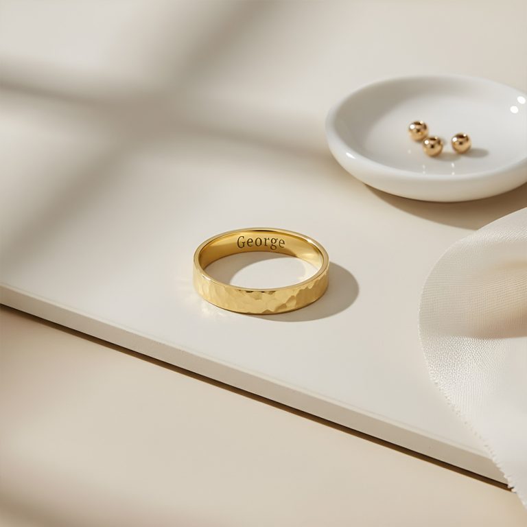 Thin Hammered Ring with Secret Engraving Inside