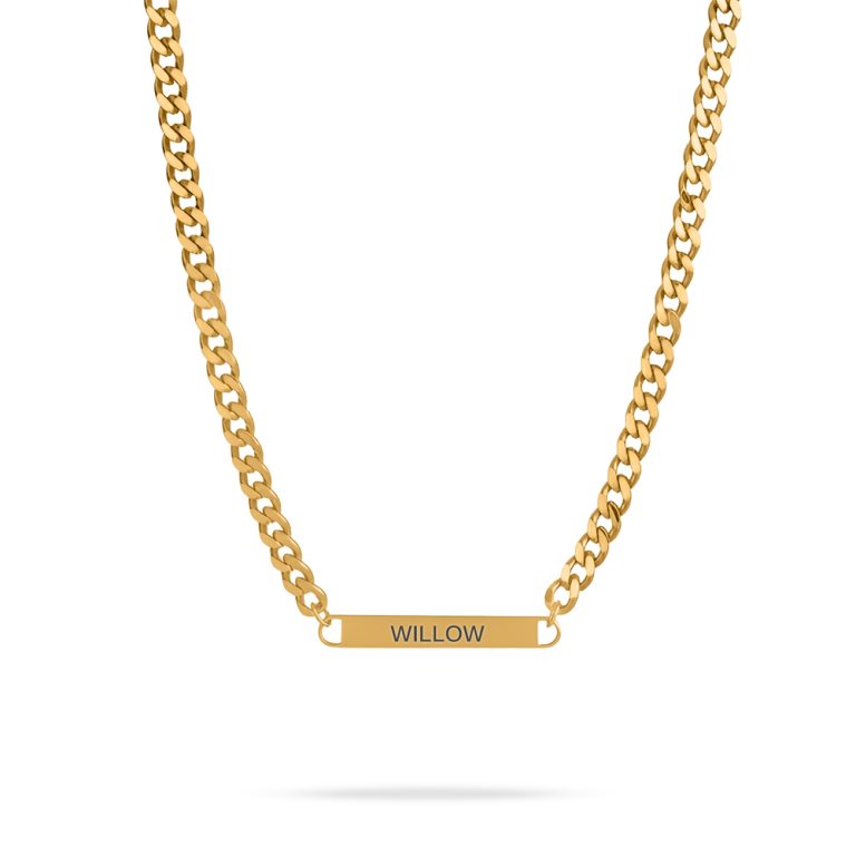 Personalized Engraved Cuban Chain Bar Necklace For Her