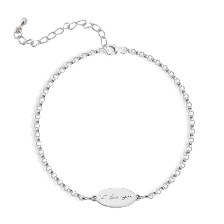 Custom Engraved Oval Bracelet with Handwriting