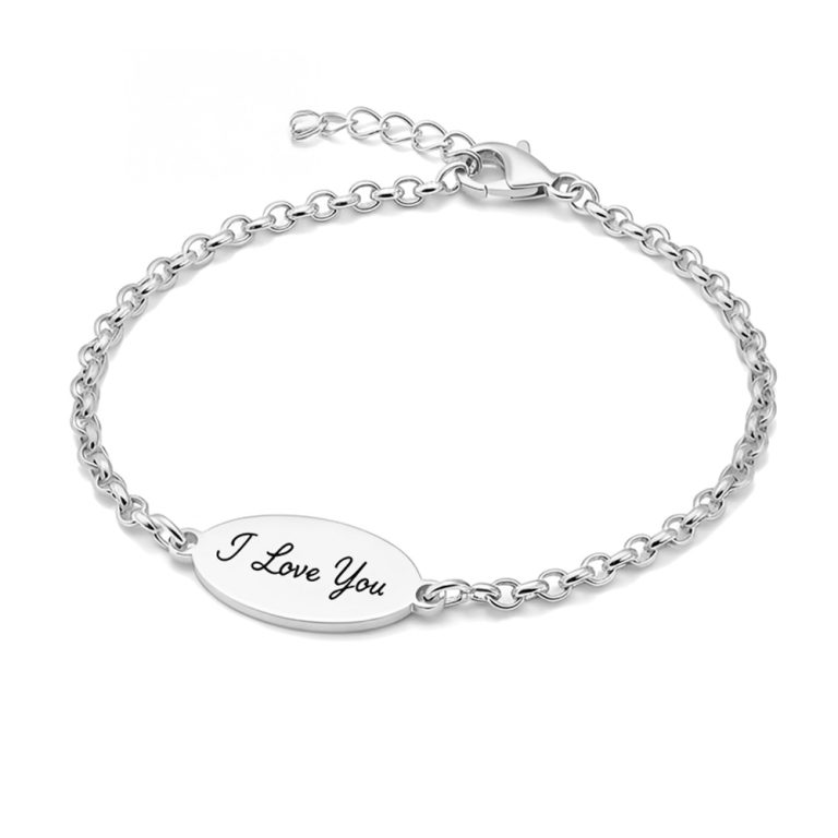 Custom Engraved Oval Bracelet with Handwriting