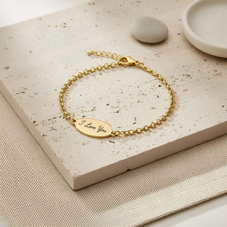 Custom Engraved Oval Bracelet with Handwriting