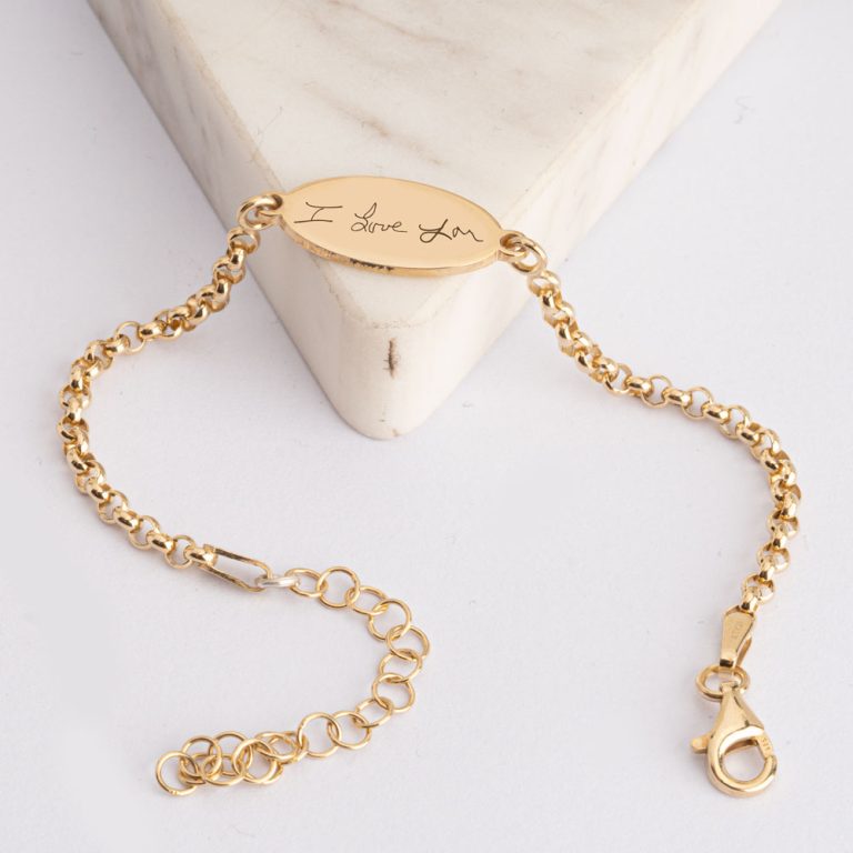 Custom Engraved Oval Bracelet with Handwriting