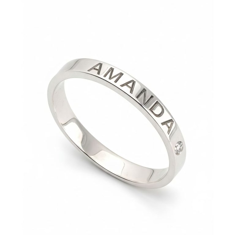 Personalized Dainty Birthstone Ring with Engraving
