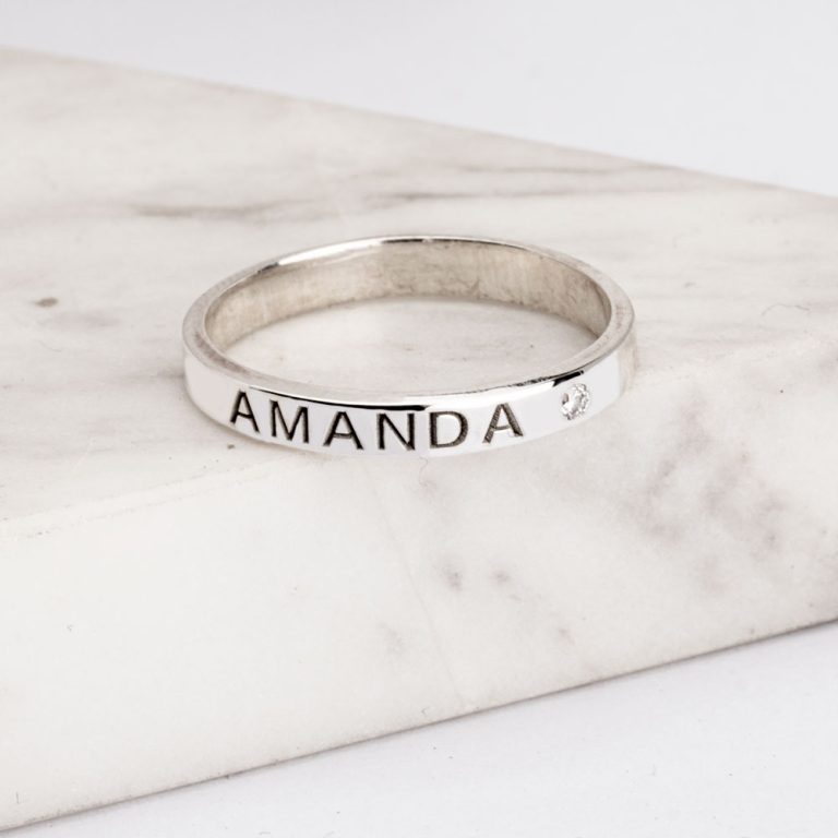 Personalized Dainty Birthstone Ring with Engraving