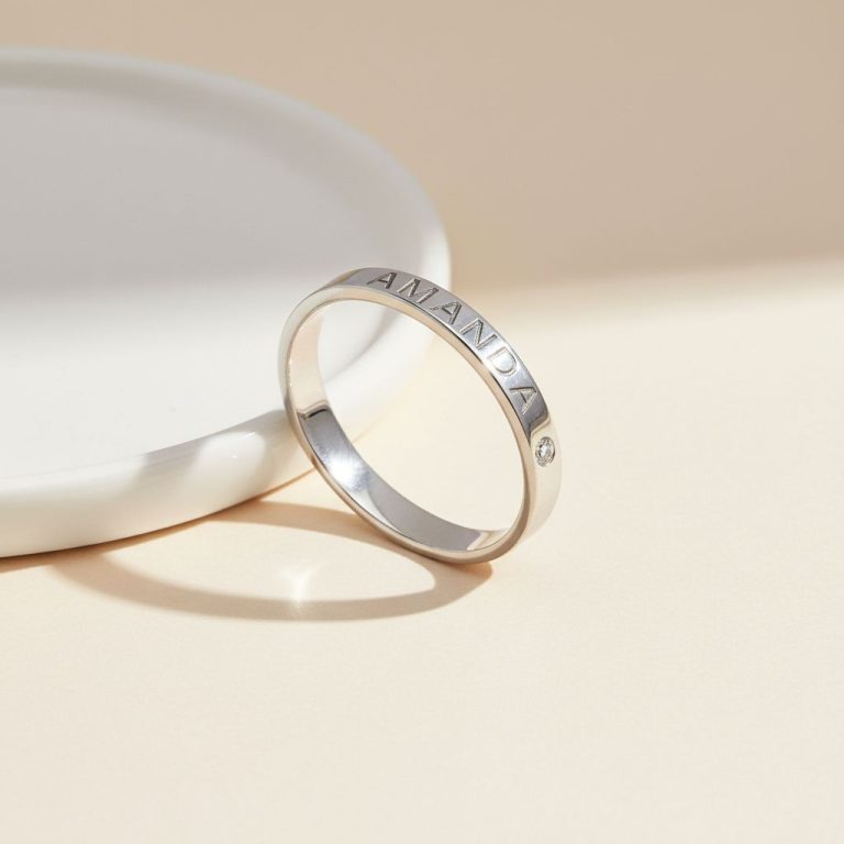 Personalized Dainty Birthstone Ring with Engraving