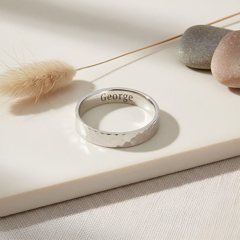 Thin Hammered Ring with Secret Engraving Inside