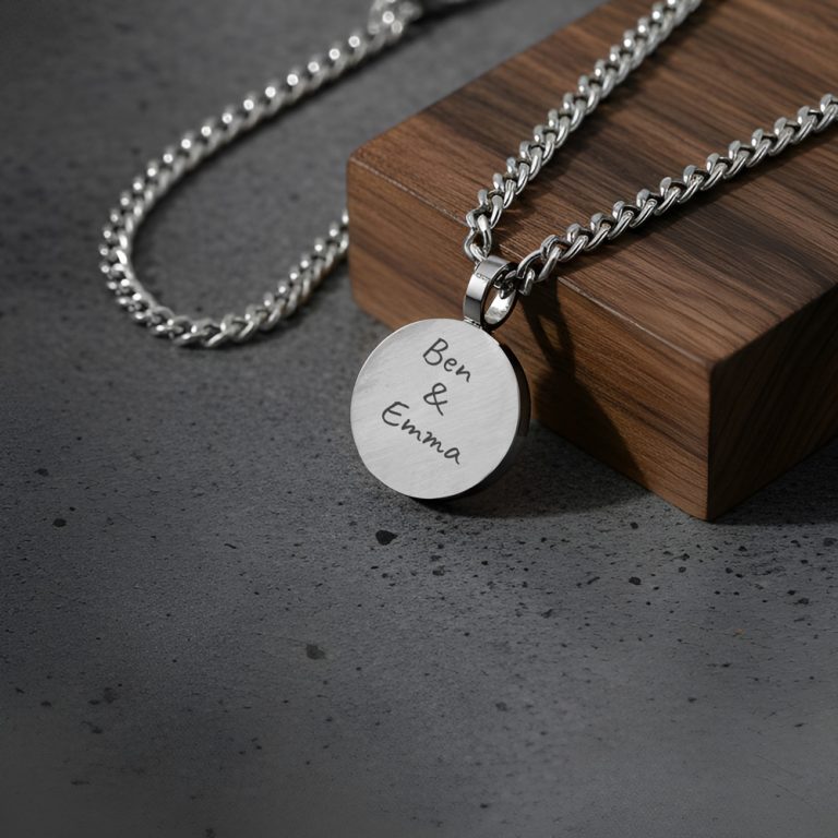 Thick Round Pendant Necklace with Custom Engraving