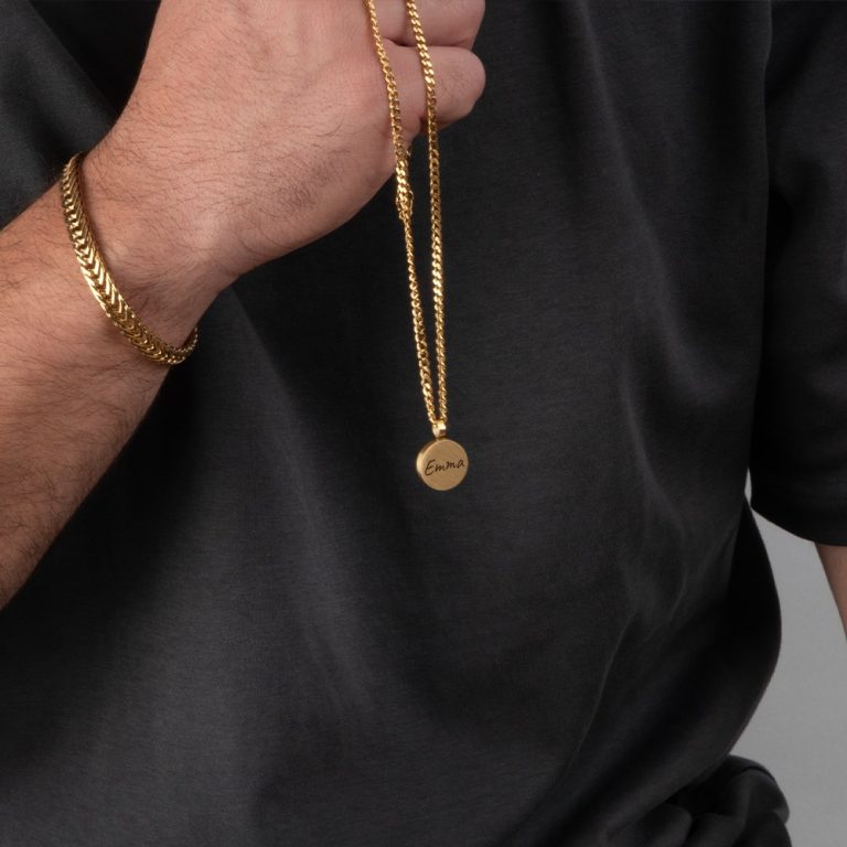 Thick Round Pendant Necklace with Custom Engraving