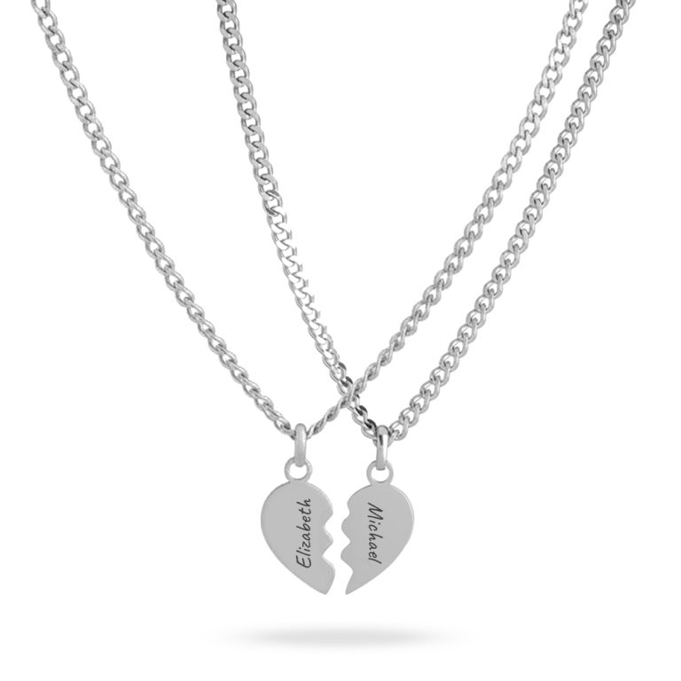 Custom Engraved Half Heart Necklace Set for Best Friends