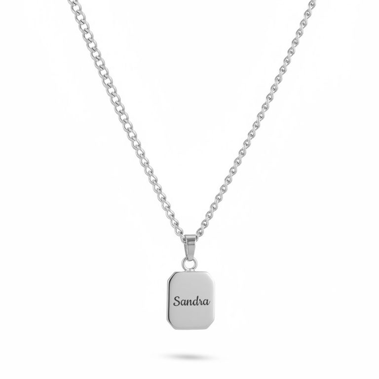Women’s Engravable Tag Necklace on Curb Chain