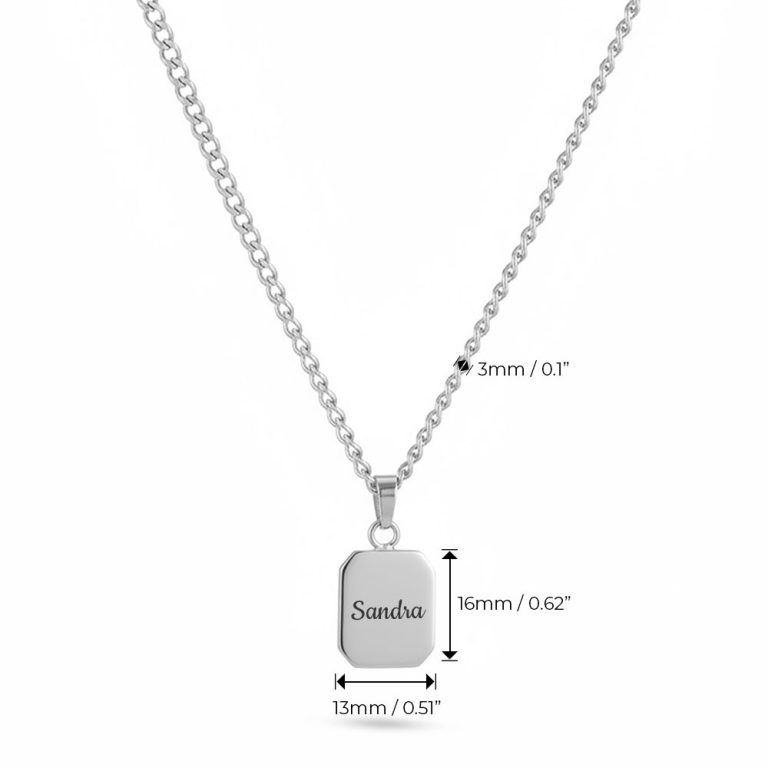 Women’s Engravable Tag Necklace on Curb Chain