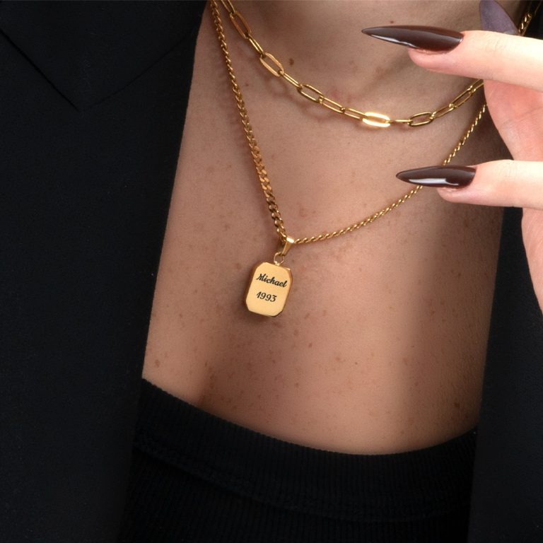 Women’s Engravable Tag Necklace on Curb Chain