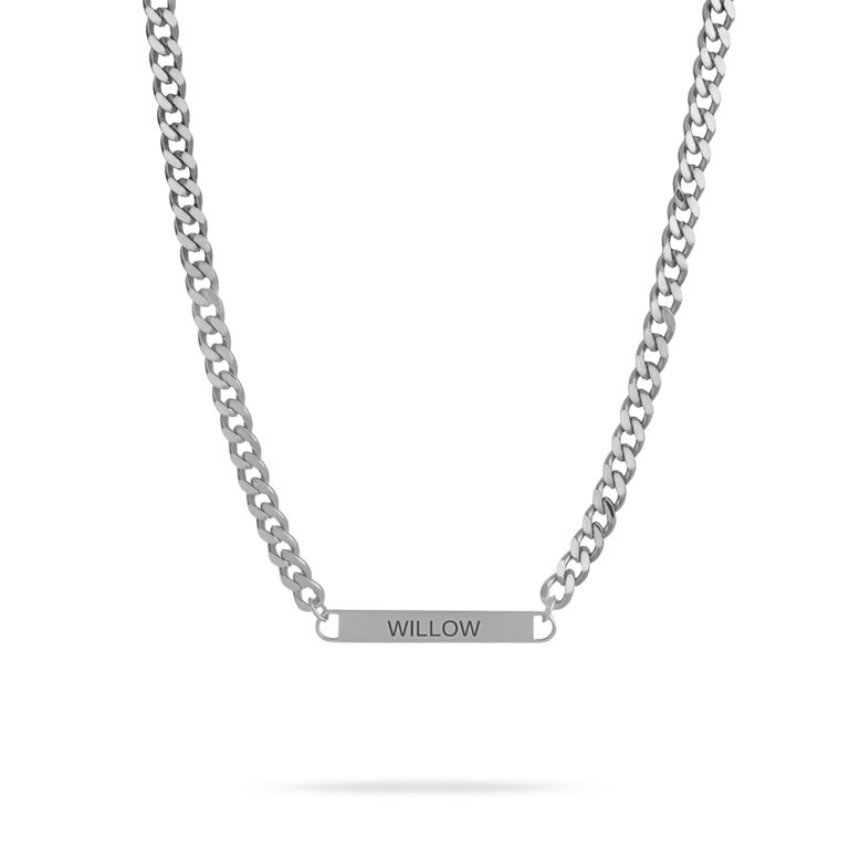 Personalized Engraved Cuban Chain Bar Necklace For Her