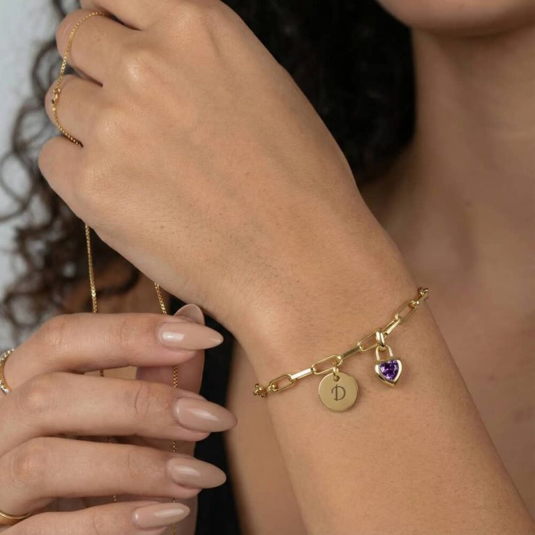 Personalized Heart Birthstone Initial Charm Bracelet