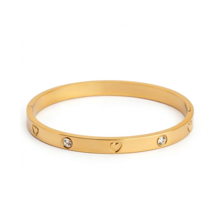 צמיד קשיח לאישה עם לבבות ושיבוץ זירקונים