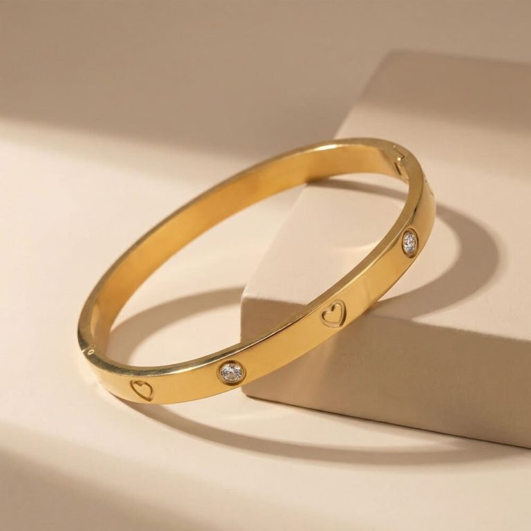 Heart Bezel Cubic Zirconia Bangle Bracelet