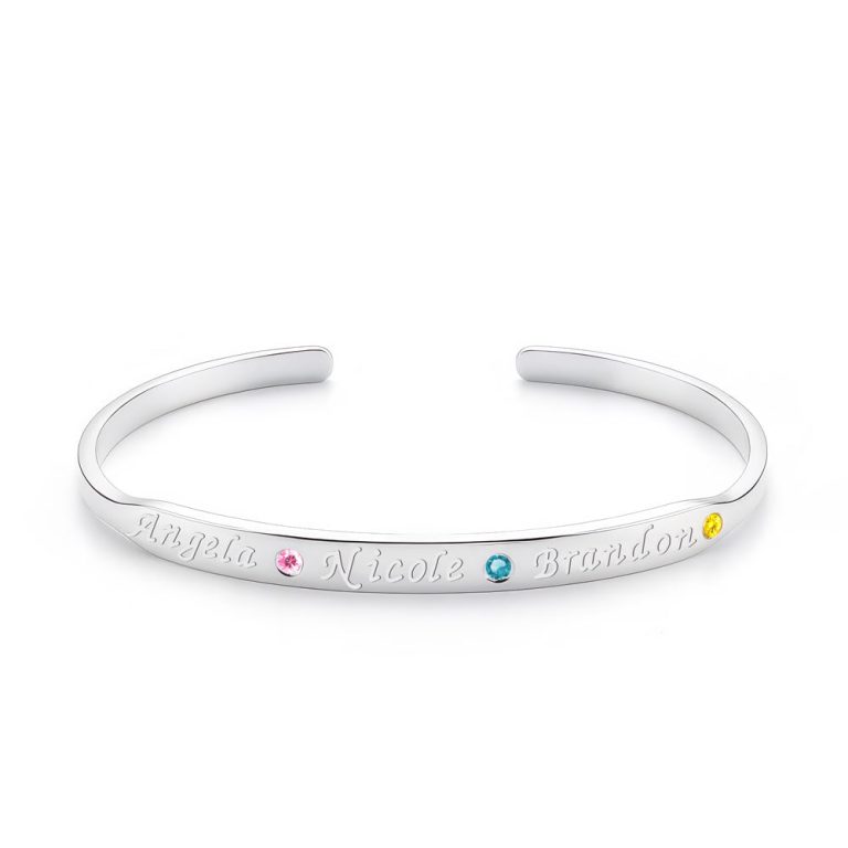 Personalized Bangle Bracelet with Names and Birthstones