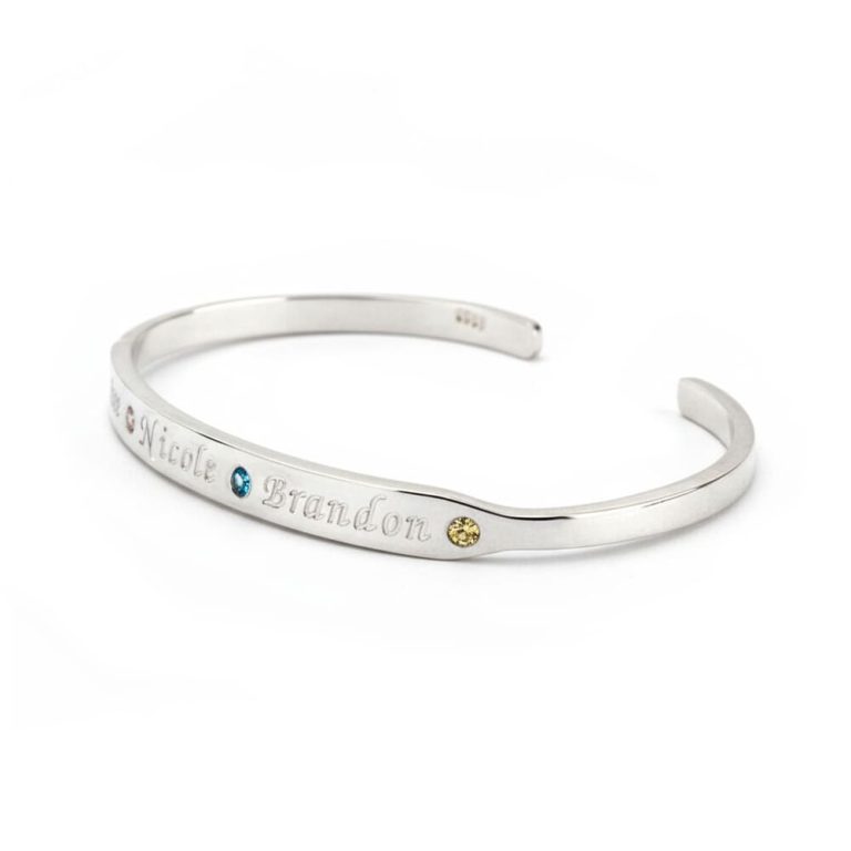 Personalized Bangle Bracelet with Names and Birthstones
