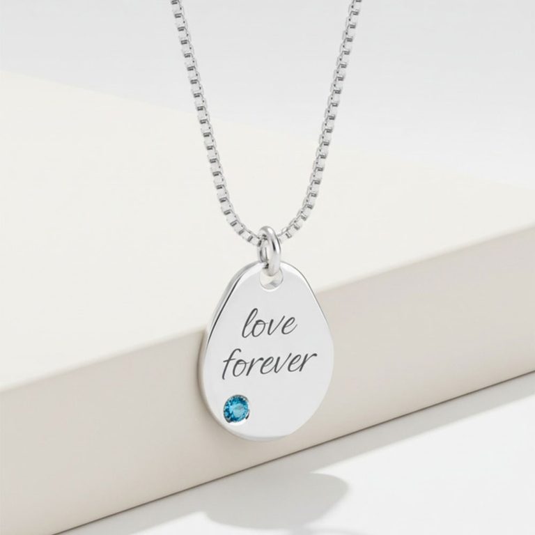 Personalized Engraved Birthstone Drop Necklace