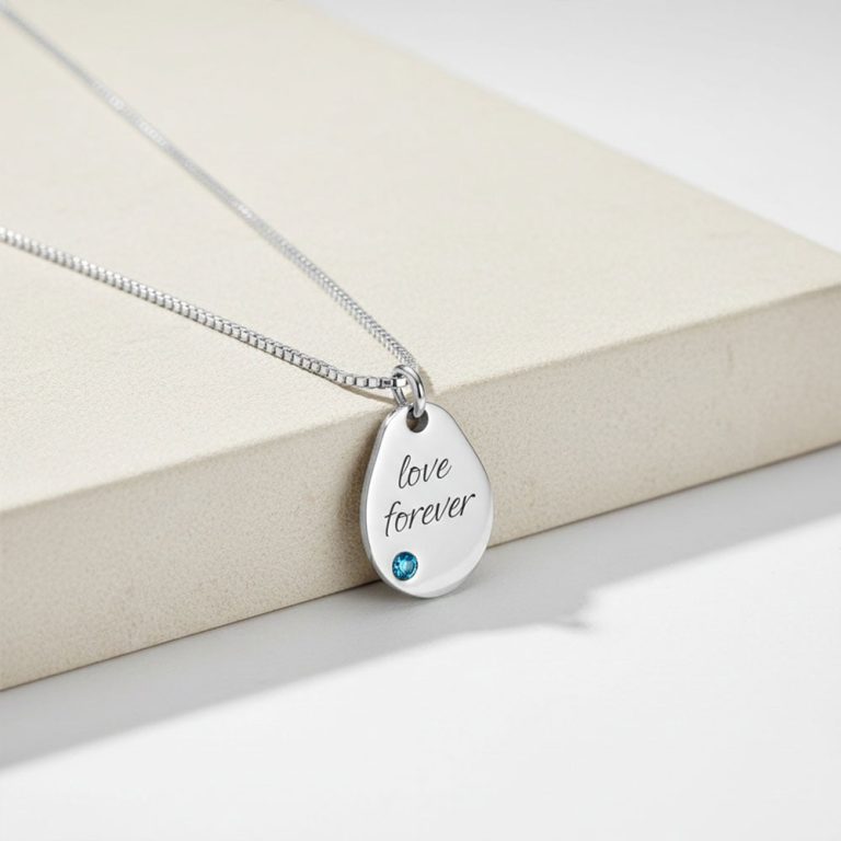 Personalized Engraved Birthstone Drop Necklace