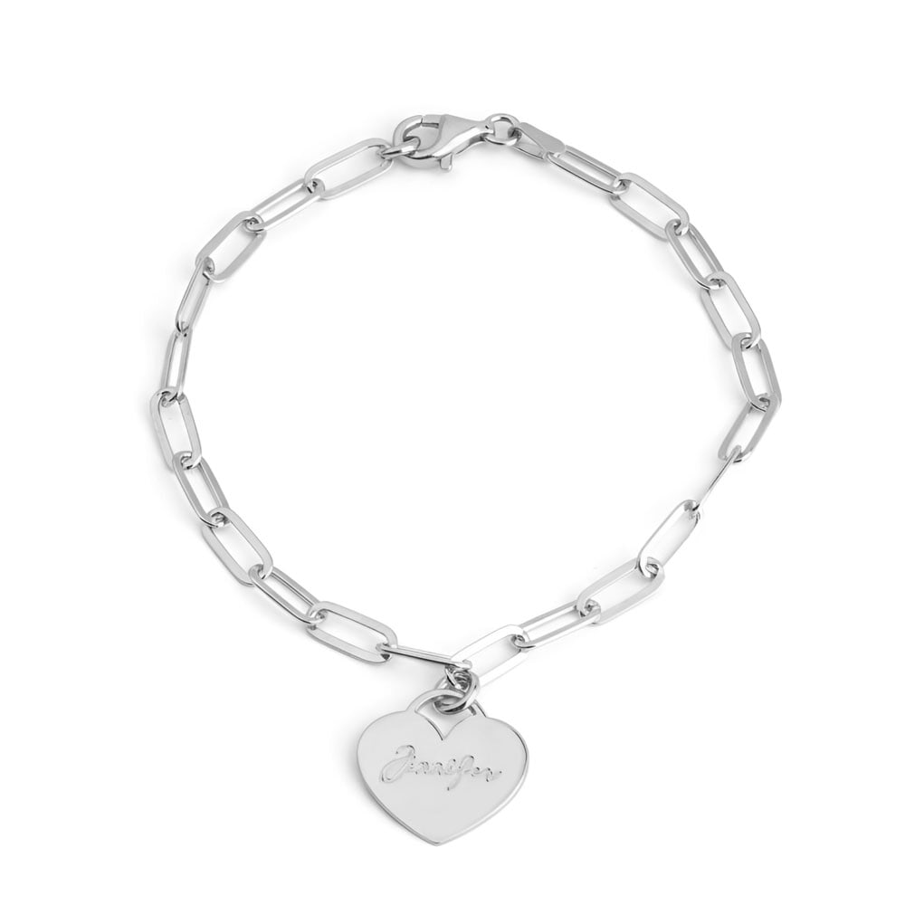 צמיד פייפר קליפ עם תליון לב וחריטה אישית צמיד פייפר קליפ עם תליון לב וחריטה אישית