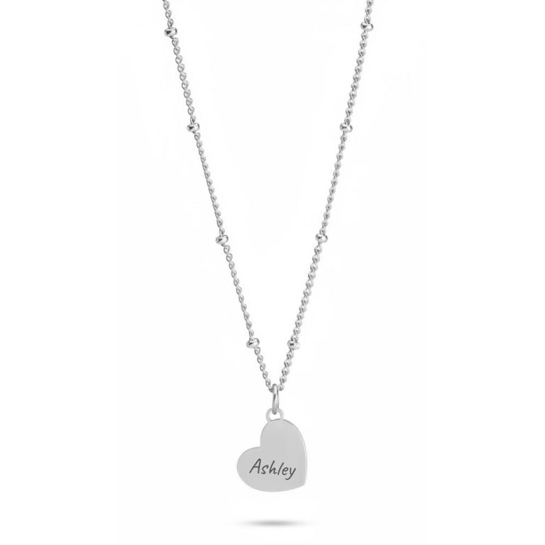 Engraved Beaded Heart Chain Necklace