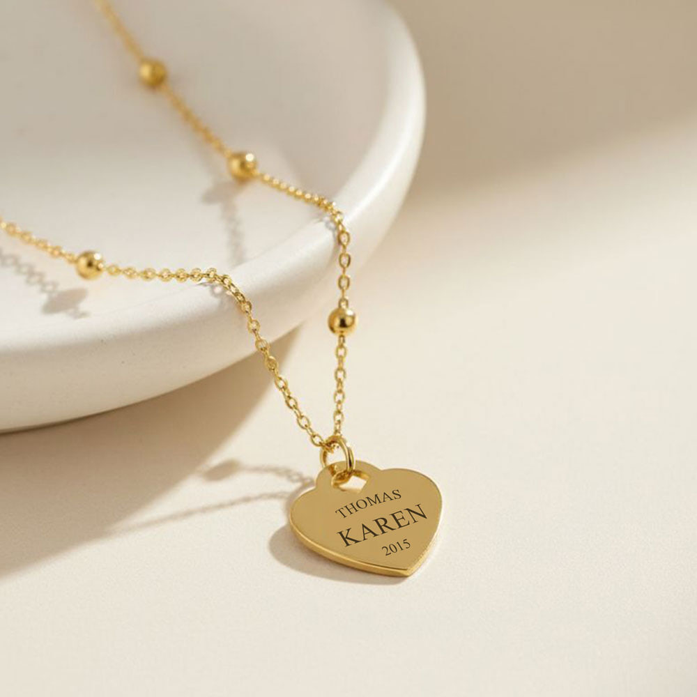 שרשרת תליון לב עם חריטה בהתאמה אישית - שרשרת חרוזים שרשרת תליון לב עם חריטה בהתאמה אישית - שרשרת חרוזים