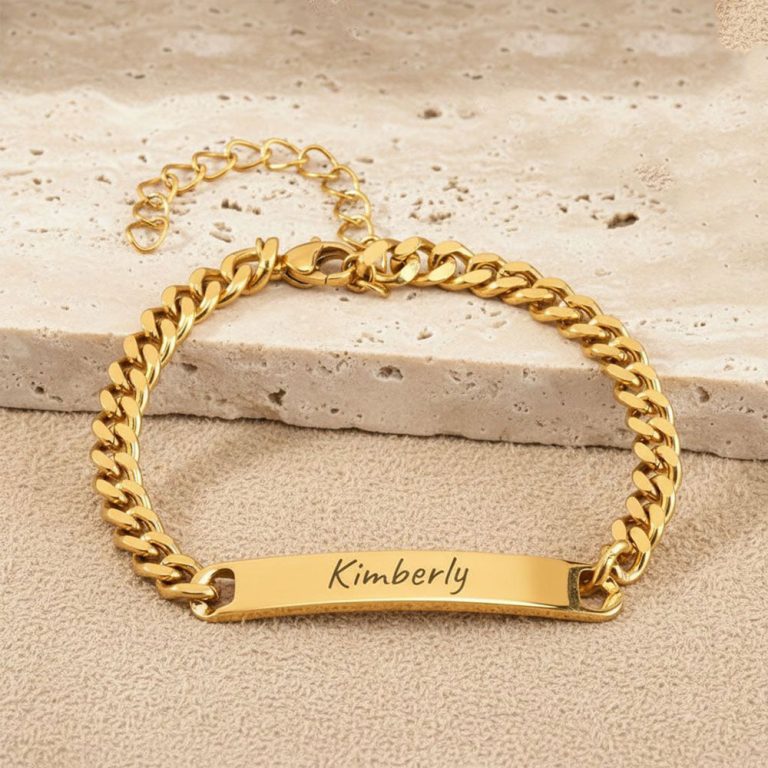Engravable Dainty Cuban Chain Bracelet - Minimalist ID Bar Jewelry