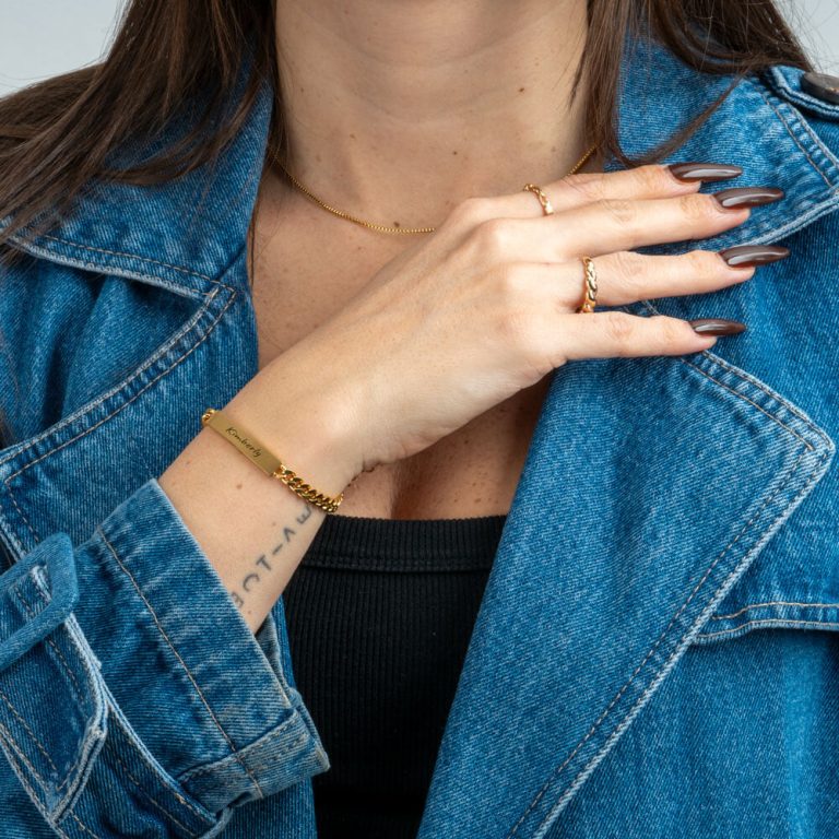 Engravable Dainty Cuban Chain Bracelet - Minimalist ID Bar Jewelry