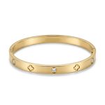 צמיד בנגל קשיח עם חריטת תלתן וזירקונים