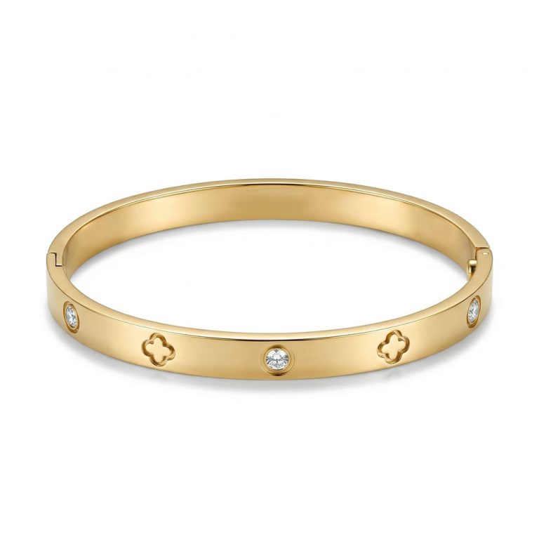 Elegant Clover Zircon Bangle Bracelet