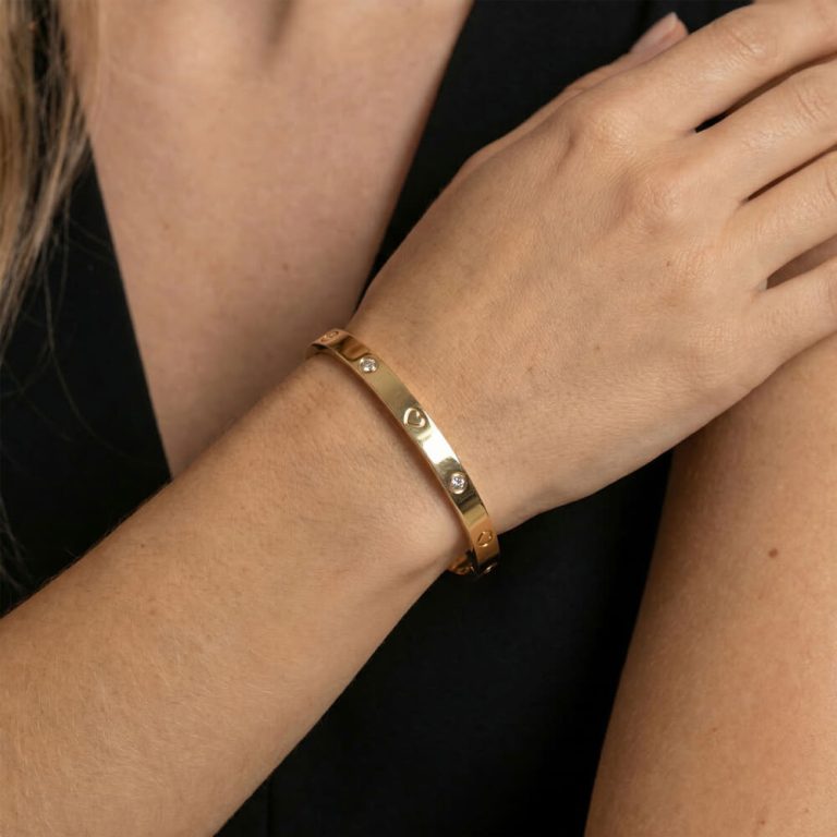 Heart Bezel Cubic Zirconia Bangle Bracelet