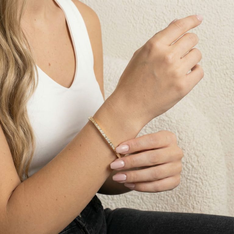 Geometric Bangle with Cubic Zirconia – Slim Elegant Bracelet