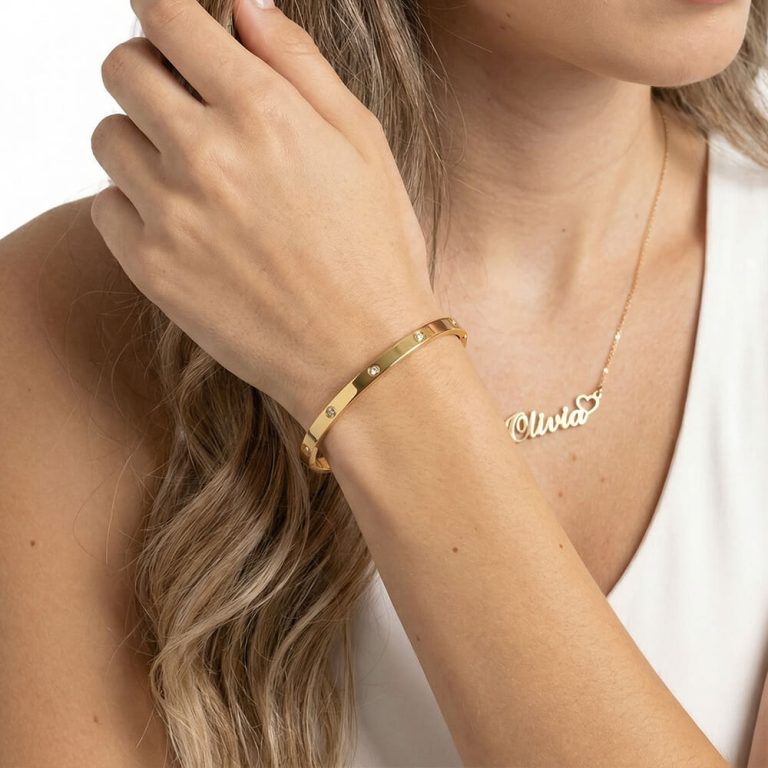 Minimalist Bangle Bracelet with Cubic Zirconia