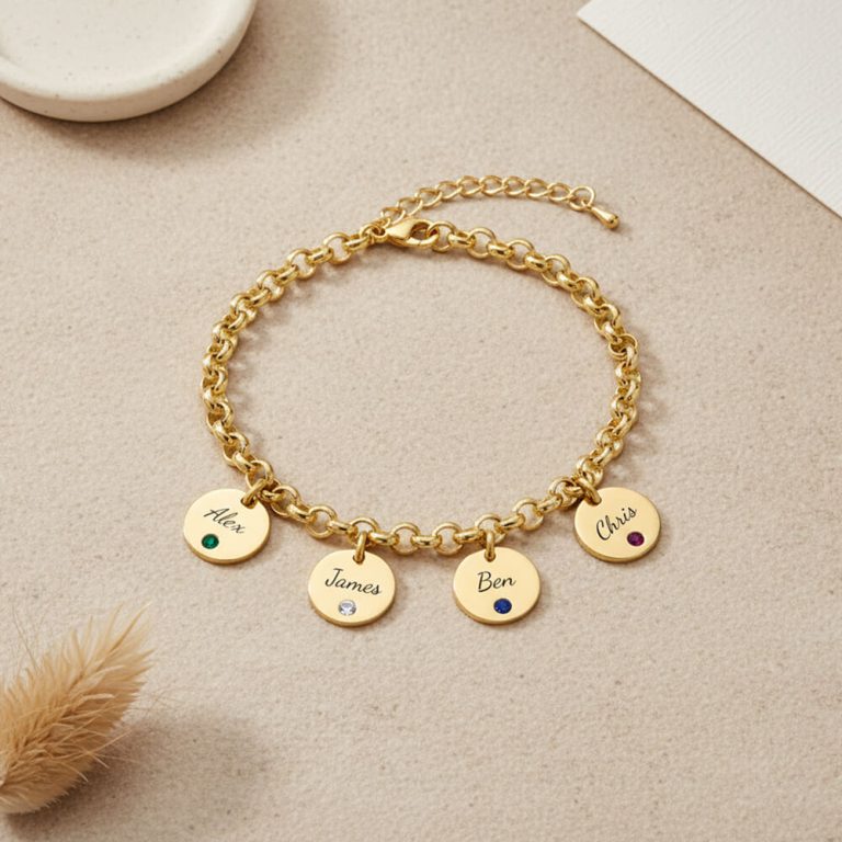 Custom Engraved Name & Birthstone Bracelet